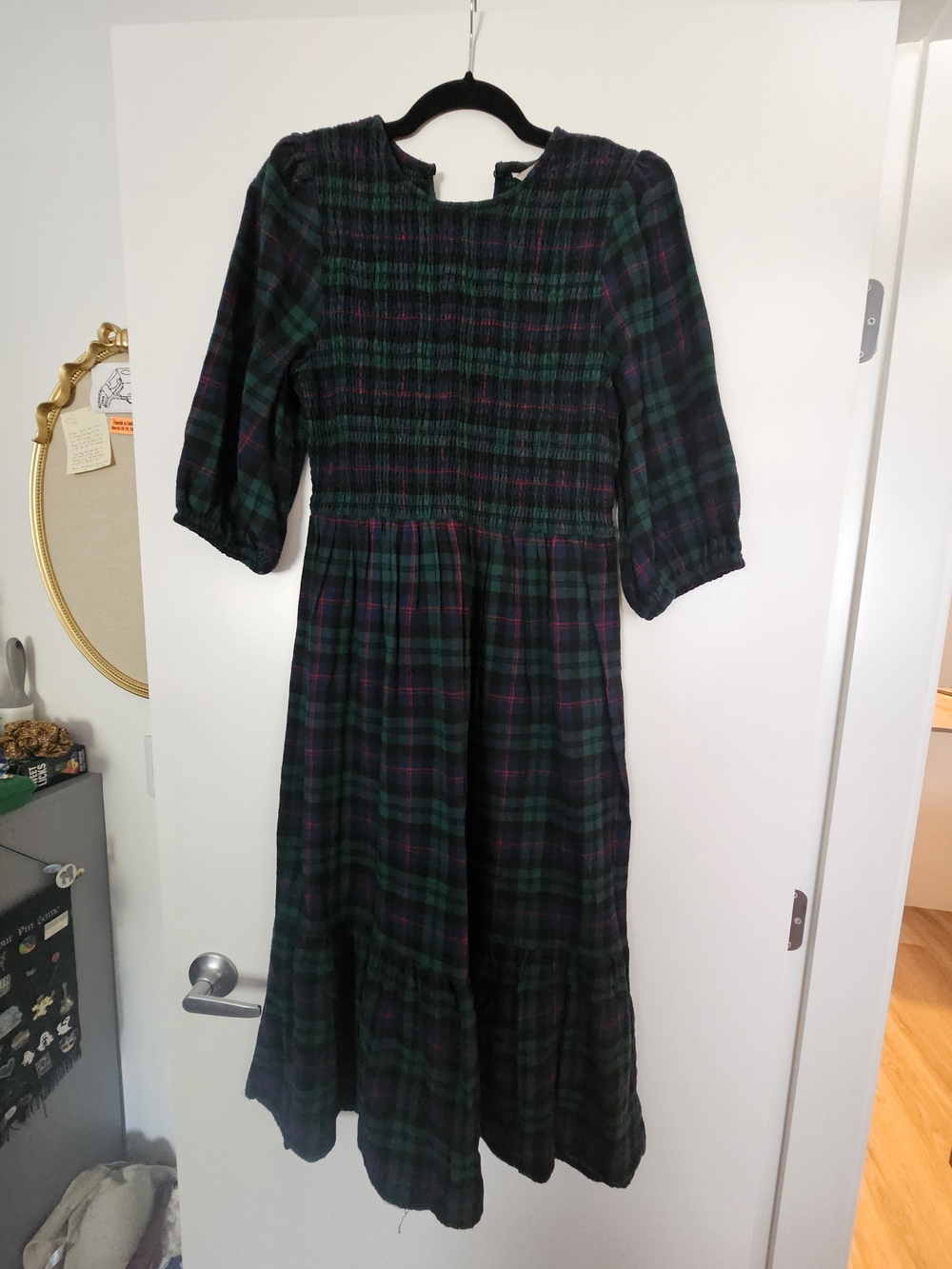 TU Woman Plaid Dress in Dark Green & Navy with Red Accents